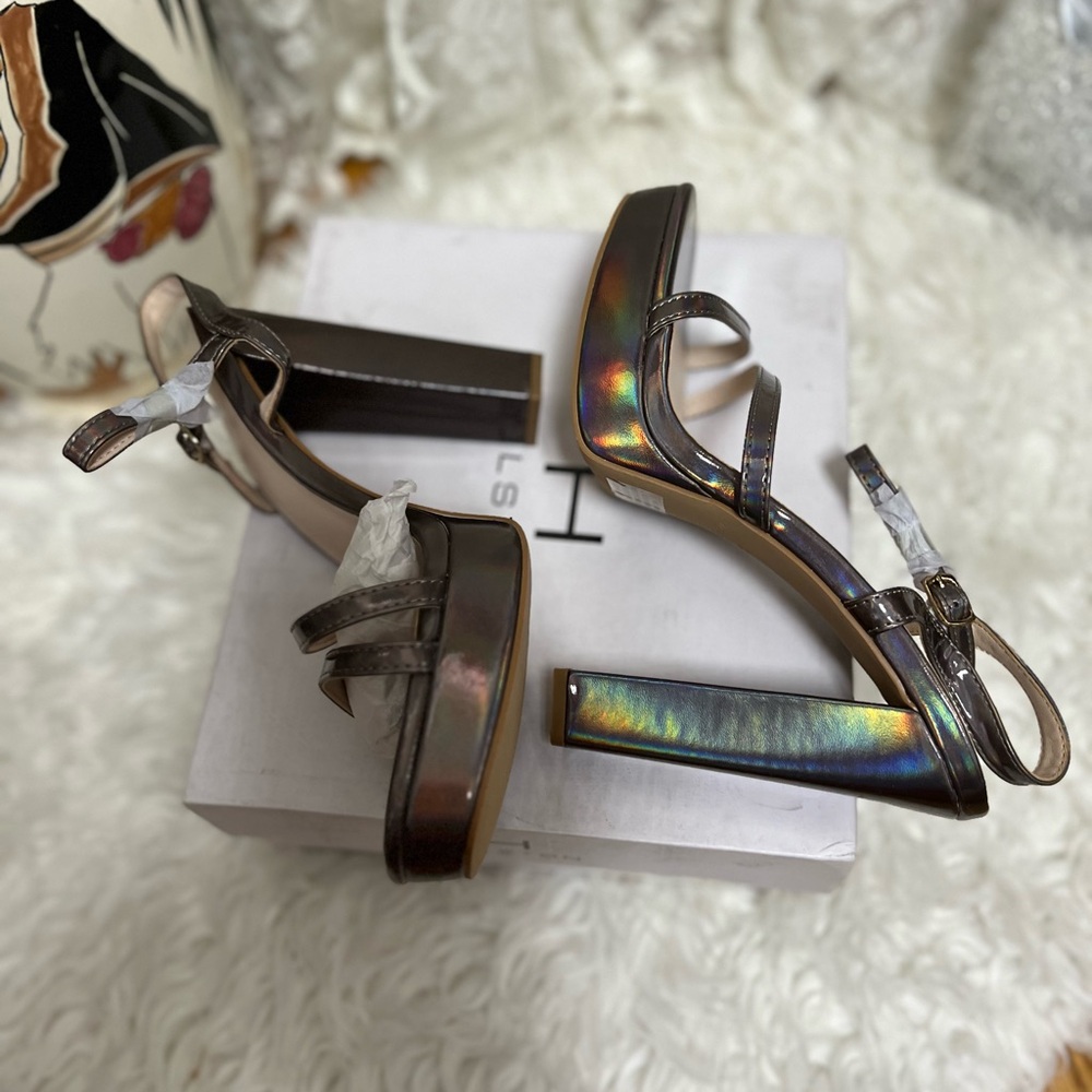 “Halston” Iridescent Metallic, Platform Block Heel Sandals NIBox (8.5)